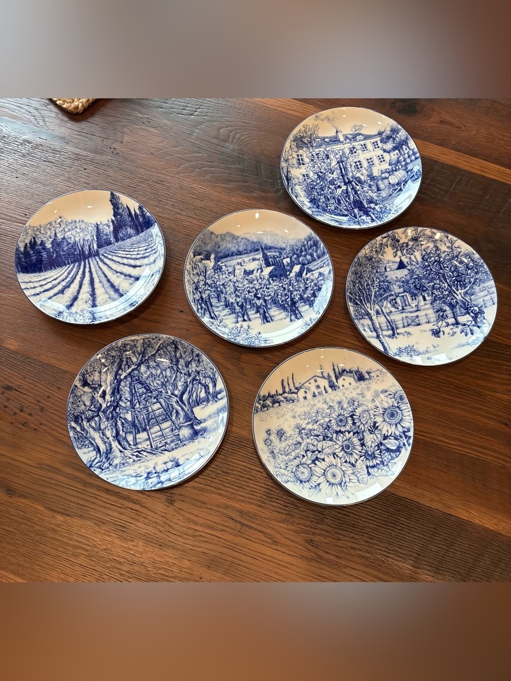 Vintage Plates,Rare LES DOMAINES Williams Sonoma Blue/White Dessert Set Of 6, 8” - Picture 3 of 13